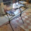 Table fer forgé et plateau verre