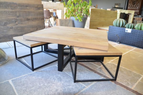 table gigogne design industriel bois chene