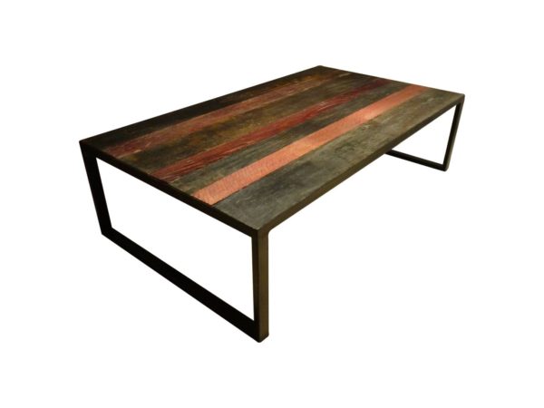 grande table basse en bois et metal avec deux couleurs