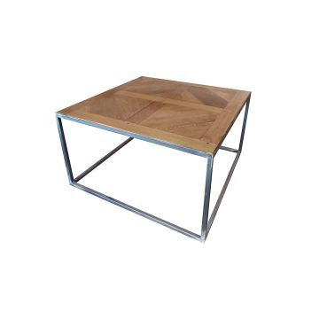 Table carrée en fer forgé avec un plateau Anjou en bois