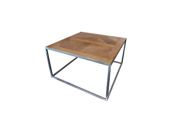 Table carrée en fer forgé avec un plateau Anjou en bois