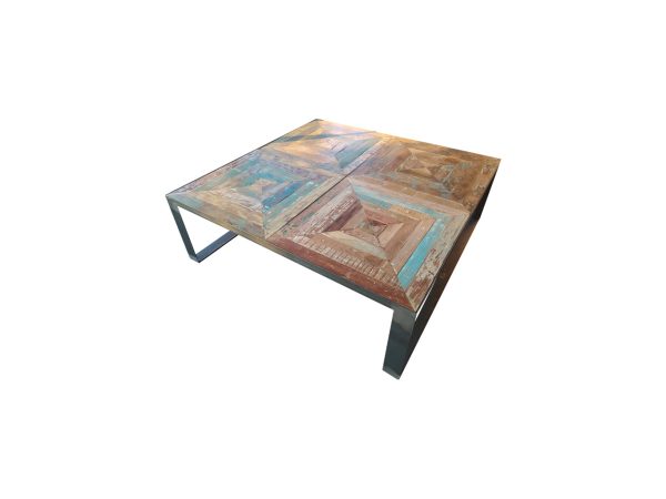 Table en fer forgé avec des panneaux en teck vintage