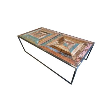 Table en métal avec 2 panneaux de teck vintage