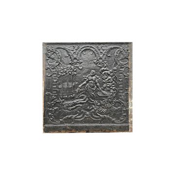 Plaque de cheminée en fonte peinte en noire d'époque 19 ème motif