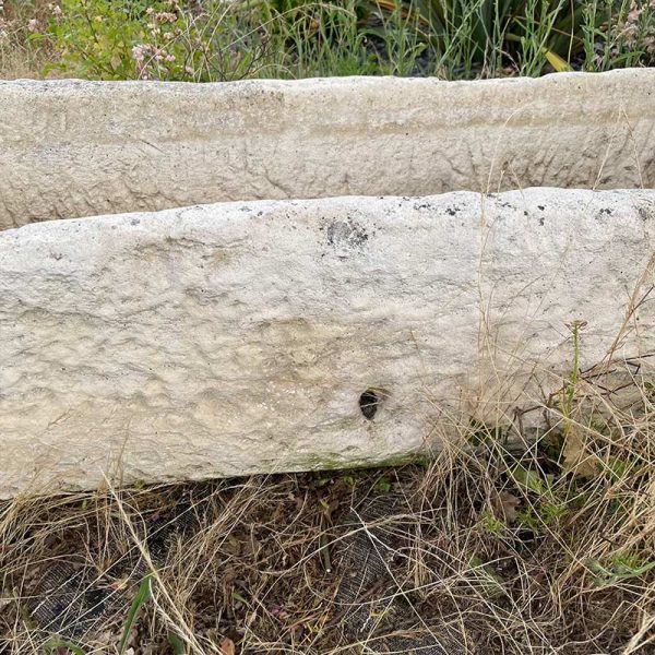 Détail de la Auge ancienne en pierre calcaire