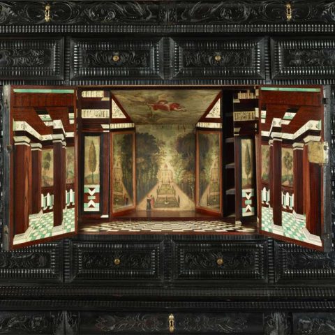 Intérieur de cabinet Louis XIII avec marqueterie et incrustation